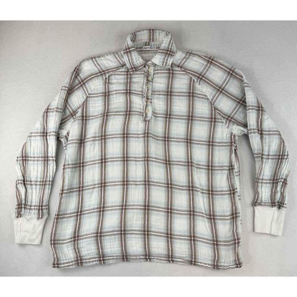 Free People CP Shades Plaid Double Cloth Top‎ Size XS Oversized Made In USA